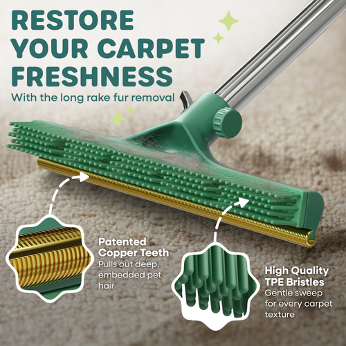 PrimeFinity Pet Hair Carpet Rake – Heavy-Duty Fur Remover for Rugs & Carpets