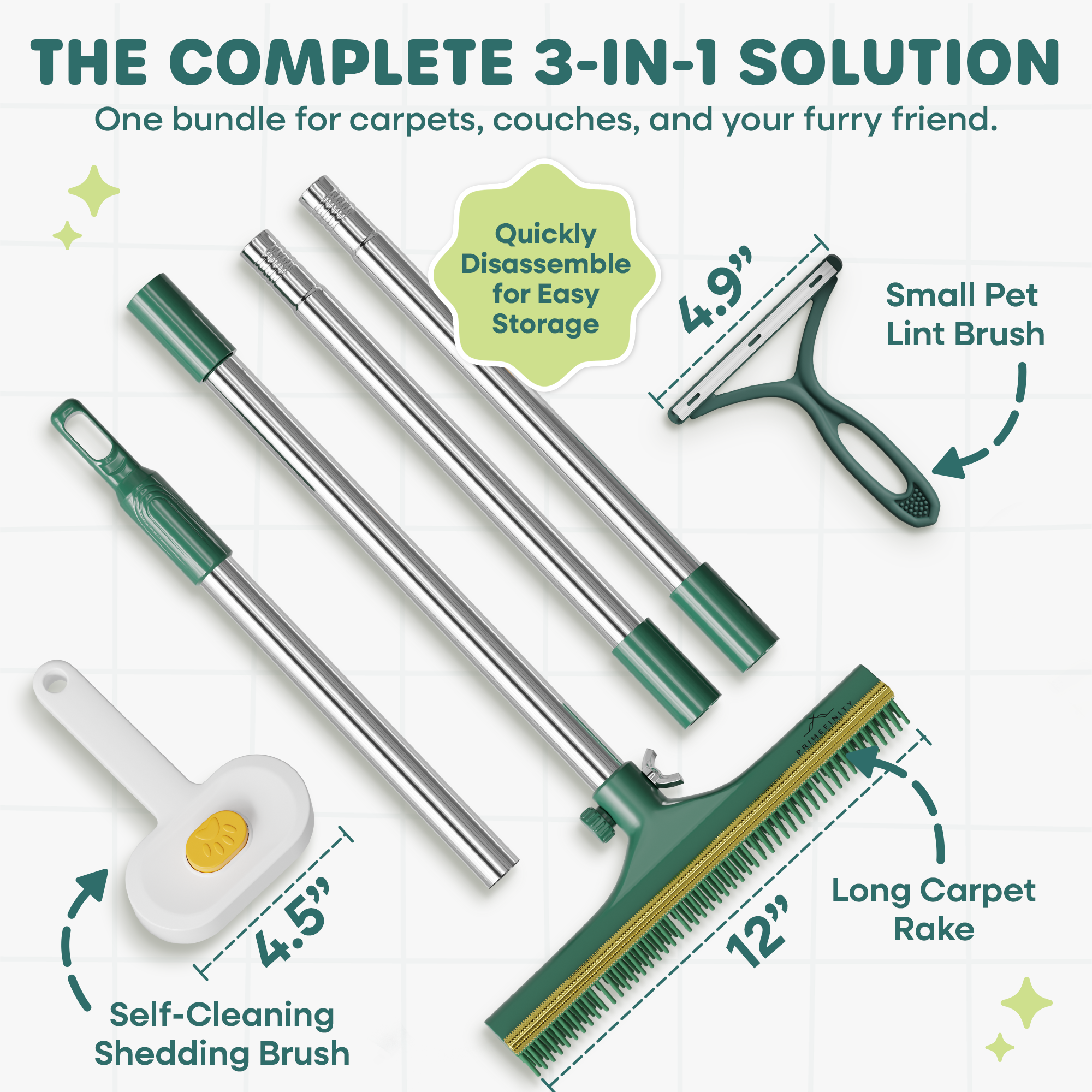 PrimeFinity Pet Hair Carpet Rake – Heavy-Duty Fur Remover for Rugs & Carpets