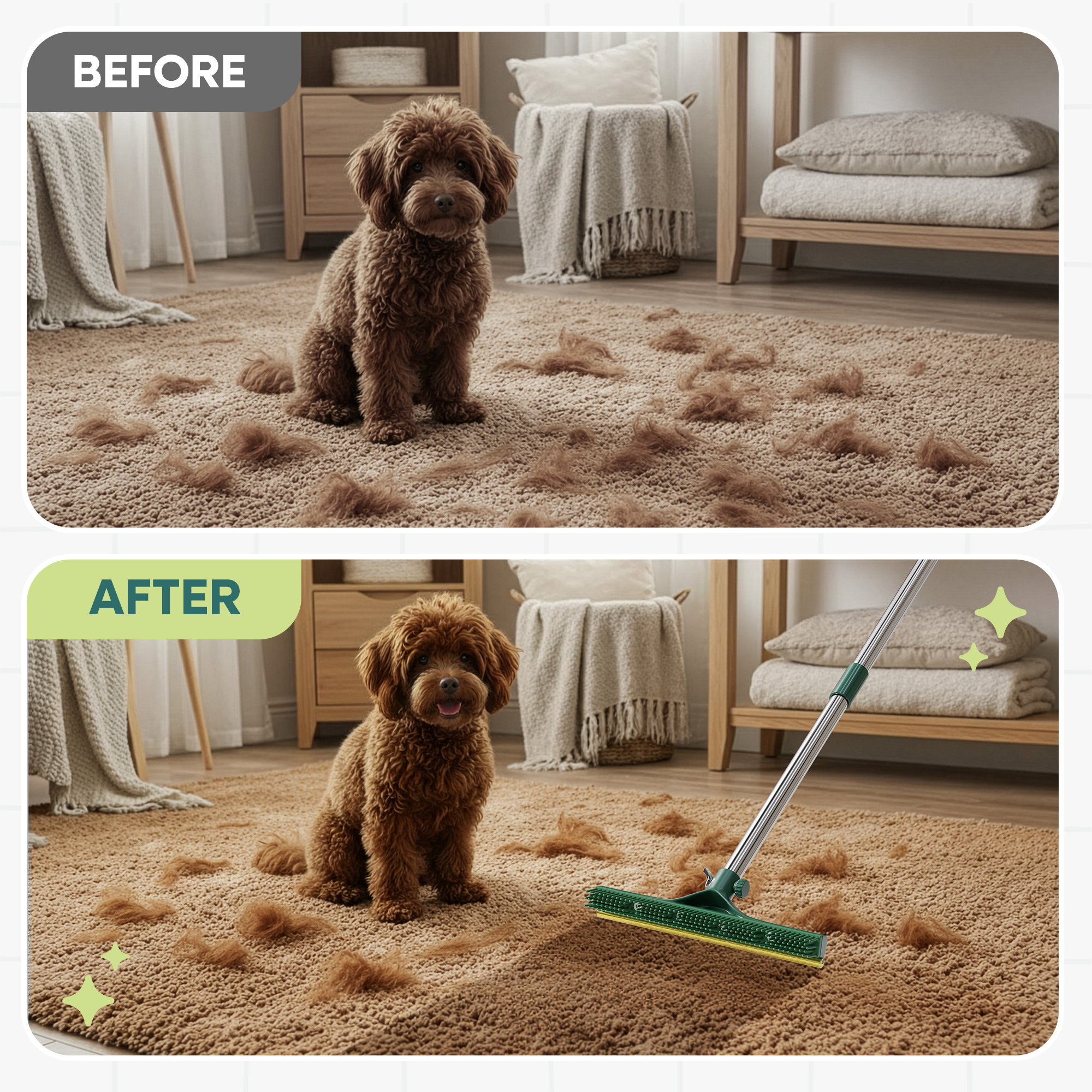 PrimeFinity Pet Hair Carpet Rake – Heavy-Duty Fur Remover for Rugs & Carpets